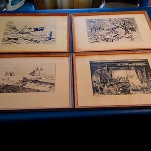 Vintage reproduction Framed Etchings by Lionel Barrymore in Talio-crome